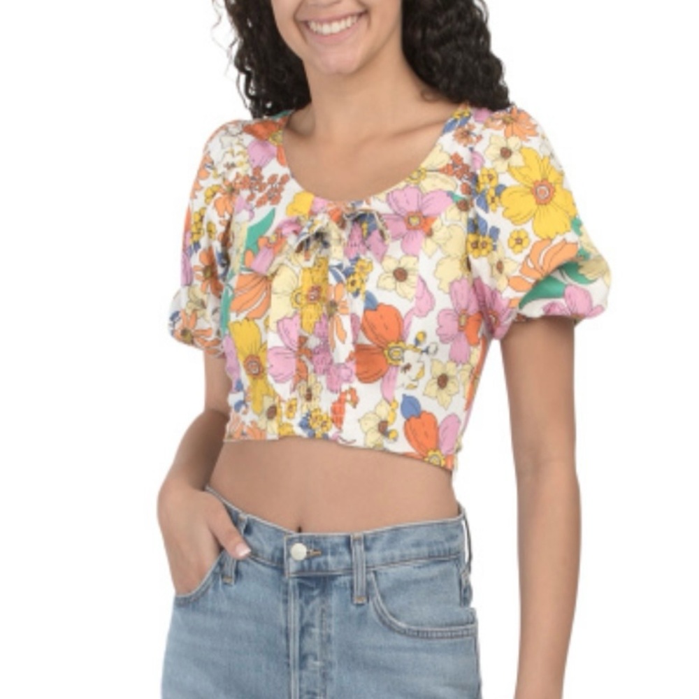 Us Together Multicolor Floral Tie-Front Crop Top XL NWT